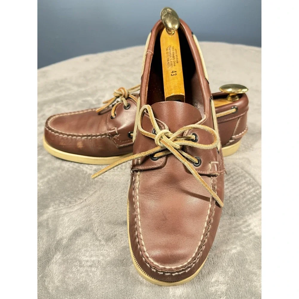 Sebago Docksides Shoes Mens Size 10 Brown Leather Boat Slip Resistant Casual